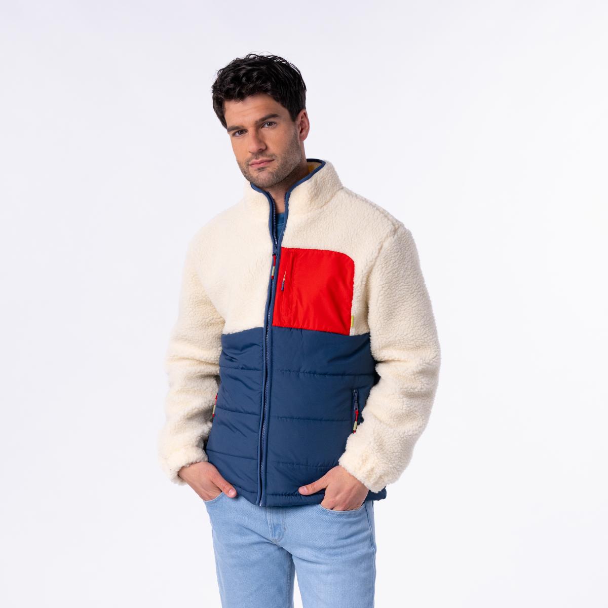 Veste bi-matières manches longues - Ivoire et marine - Beige
