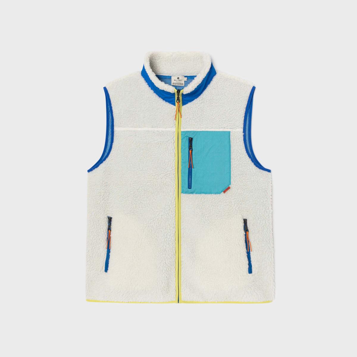 Veste en sherpa unisexe zippée sans manches - Ivoire et bleu - Beige