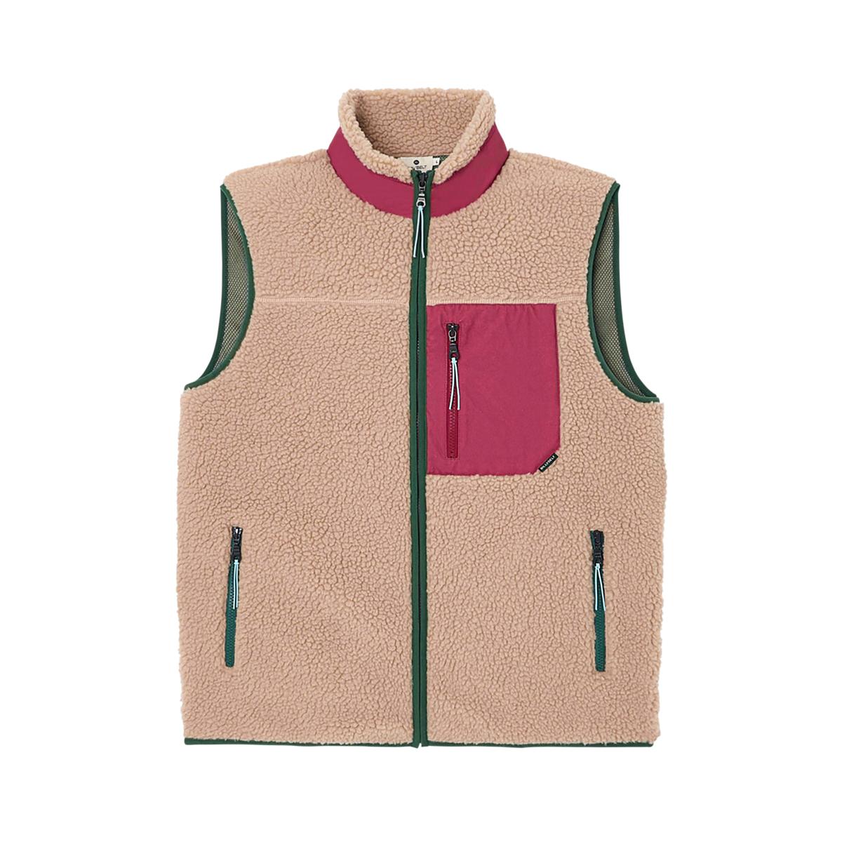 Veste en sherpa unisexe zippée sans manches - Naturel et bordeaux - Marron
