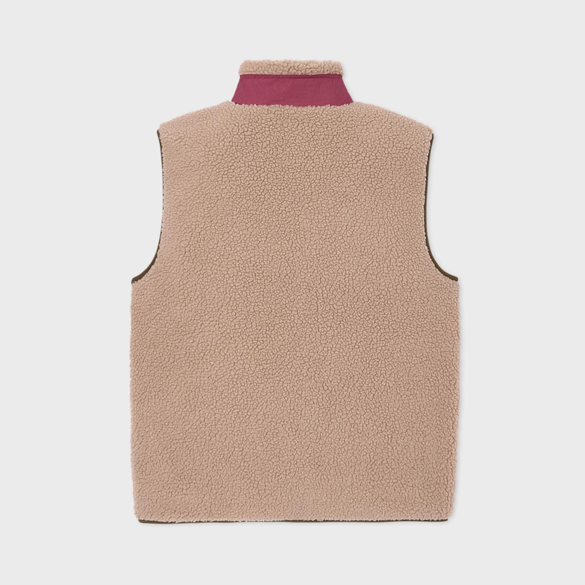 Veste en sherpa unisexe zippée sans manches - Naturel et bordeaux - Marron