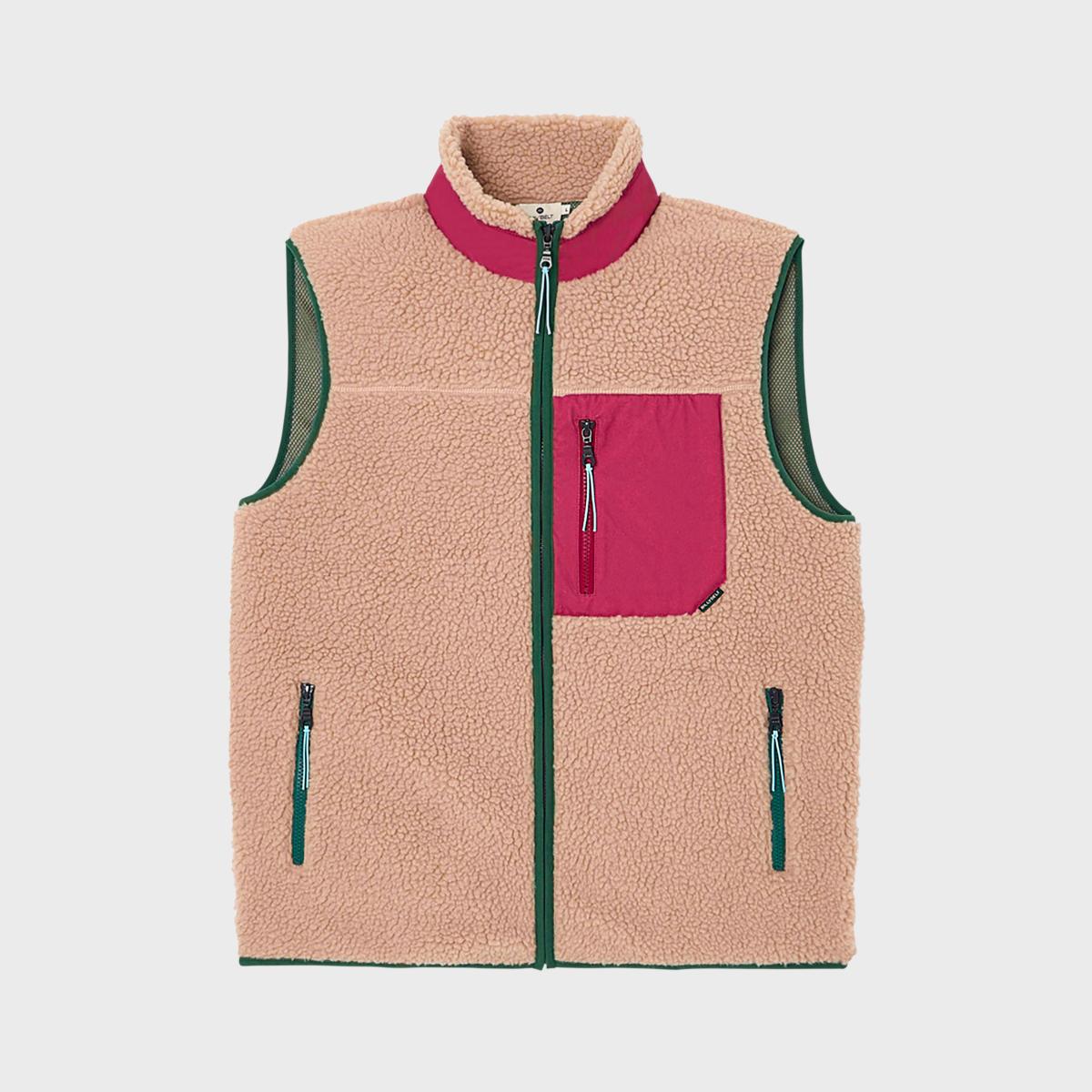 Veste en sherpa unisexe zippée sans manches - Naturel et bordeaux - Marron