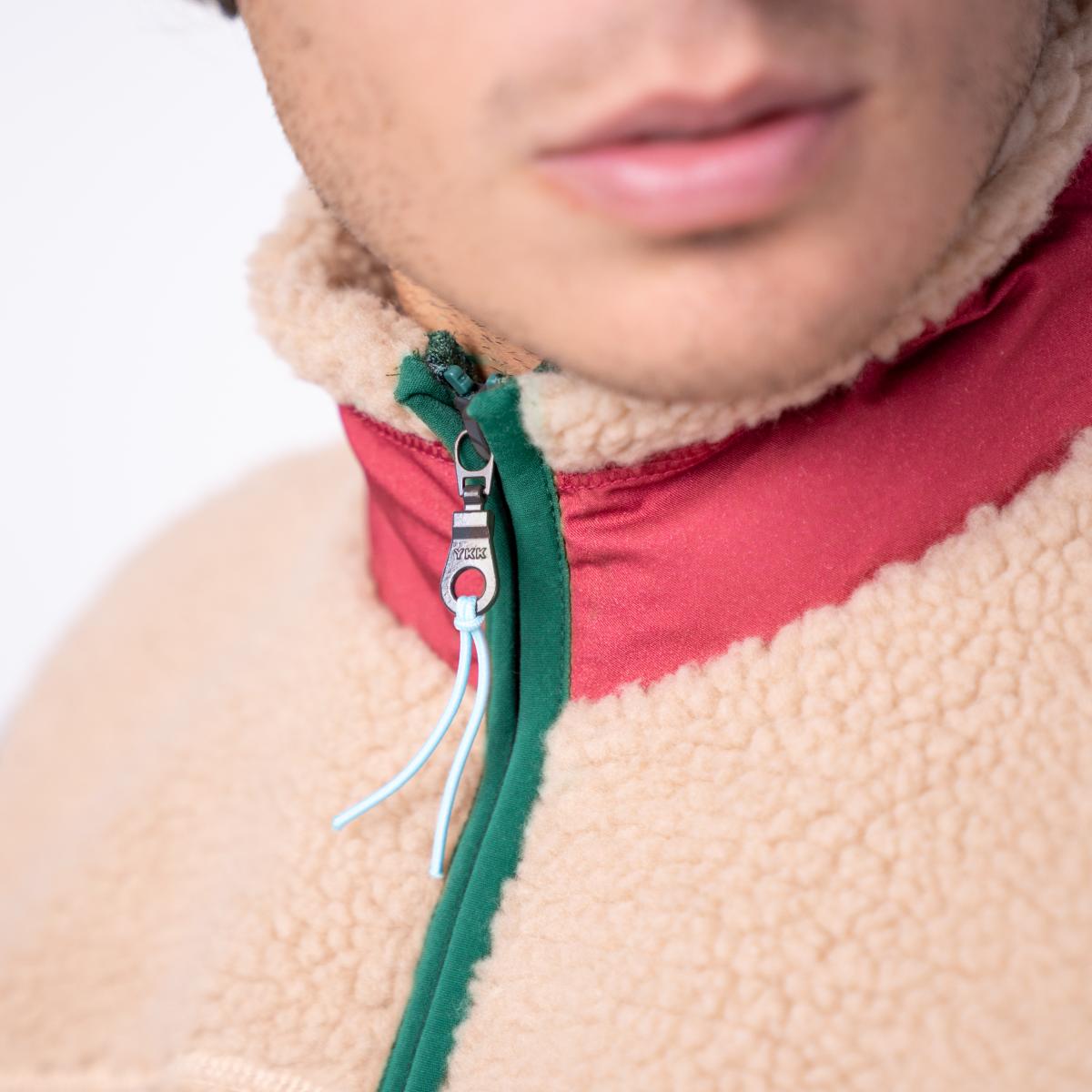 Veste en sherpa unisexe zippée sans manches - Naturel et bordeaux - Marron