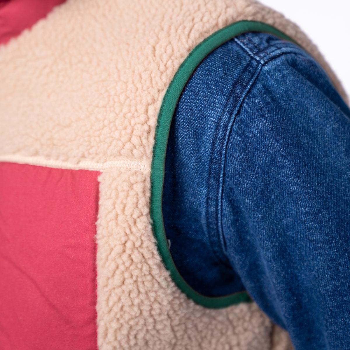Veste en sherpa unisexe zippée sans manches - Naturel et bordeaux - Marron