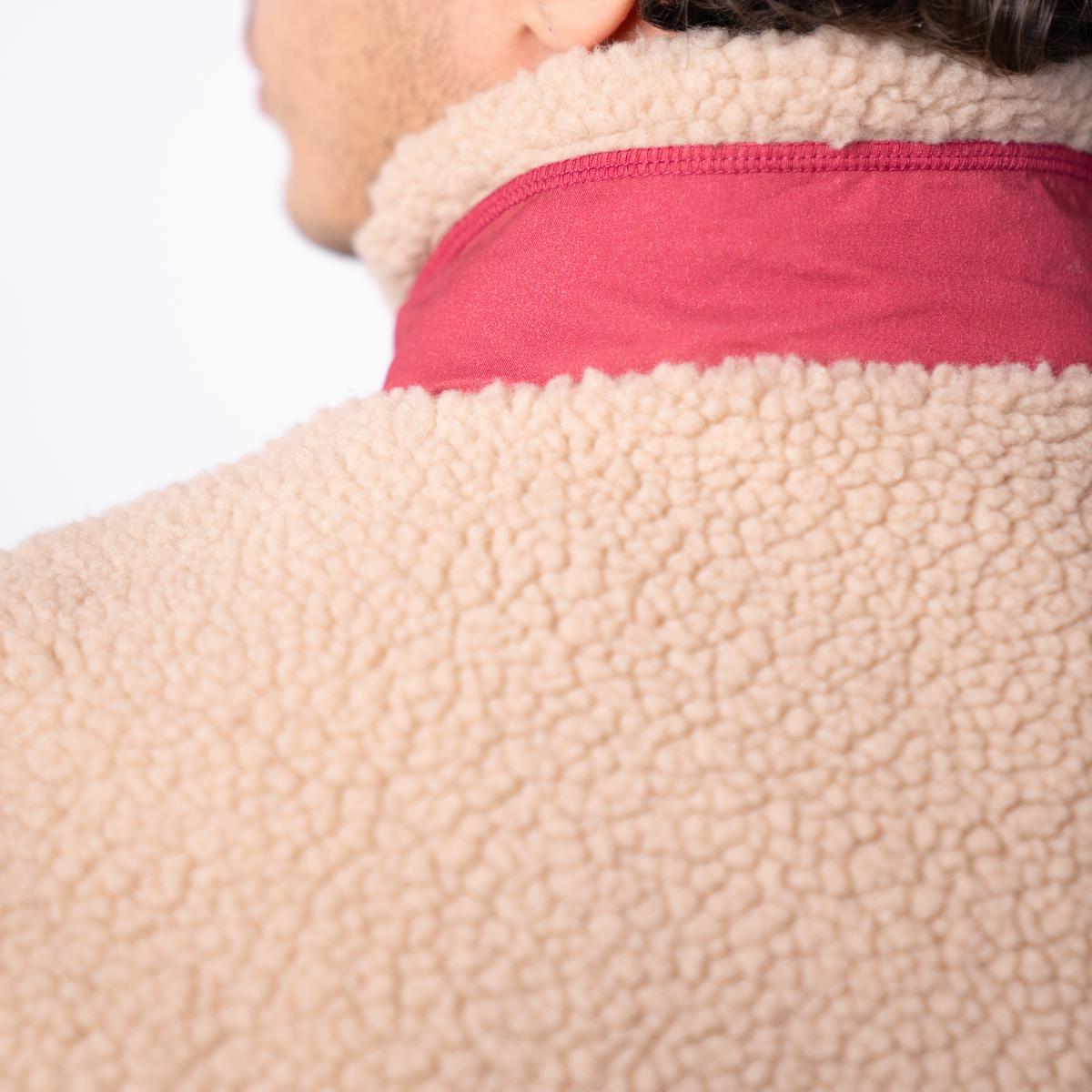 Veste en sherpa unisexe zippée sans manches - Naturel et bordeaux - Marron
