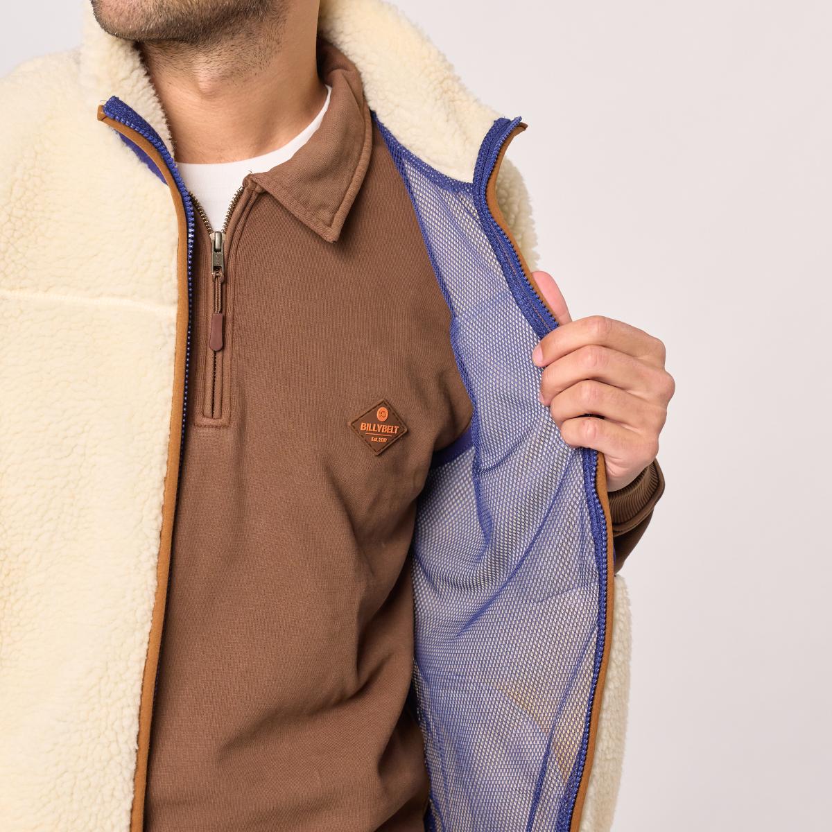 Veste en sherpa unisexe zippée sans manches - Ivoire et marine - Beige