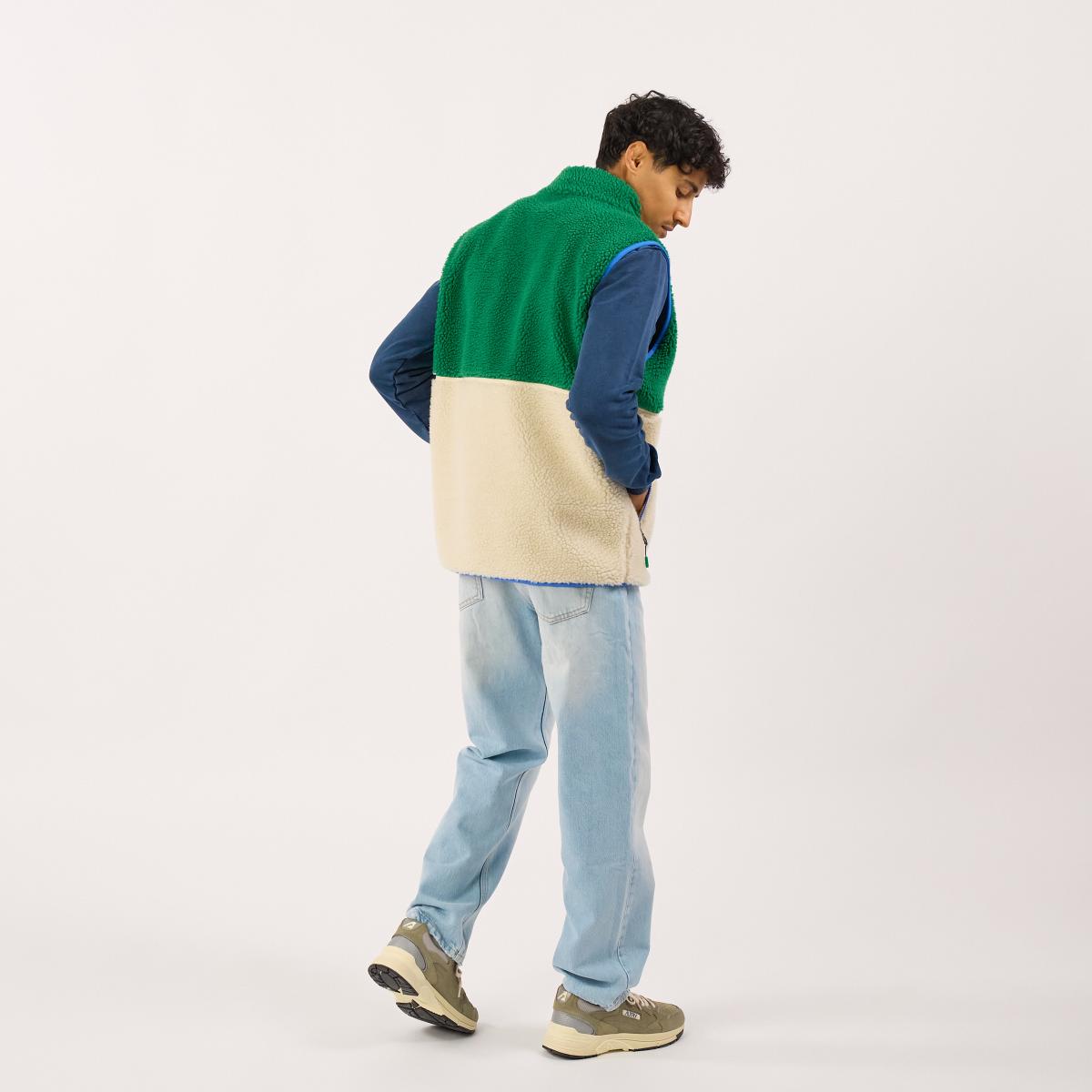 Veste en sherpa unisexe zippée sans manches - Ivoire et vert - Beige