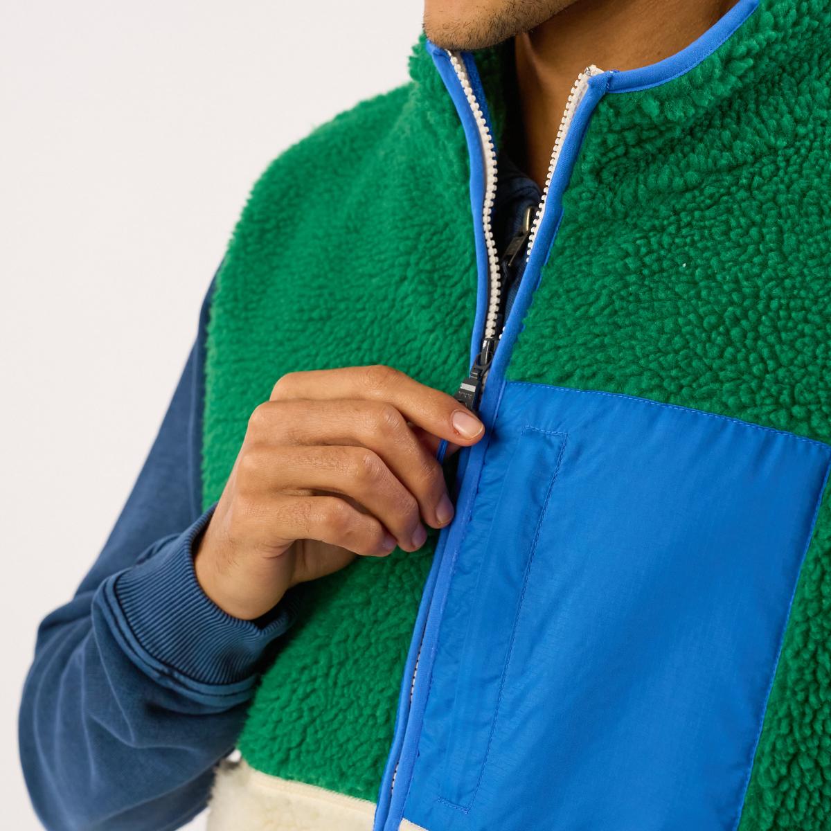 Veste en sherpa unisexe zippée sans manches - Ivoire et vert - Beige