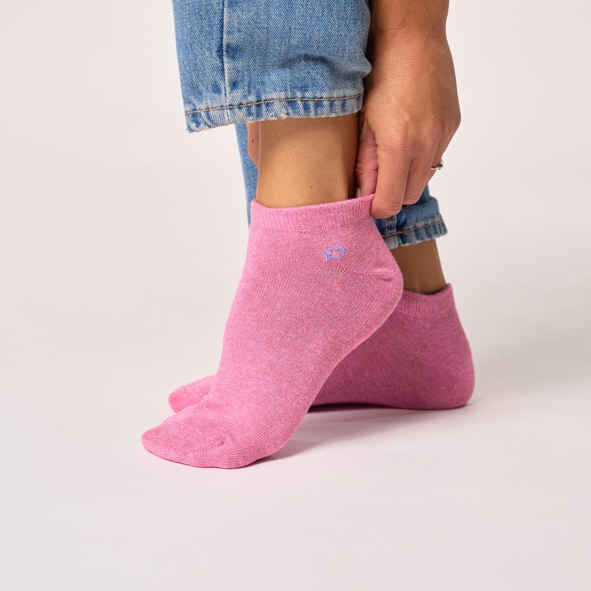 Socquettes unies en coton peigné - Pailletées, Rose pâle