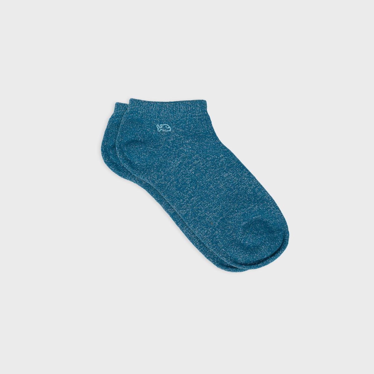 Socquettes unies en coton peigné - Pailletées, bleu canard