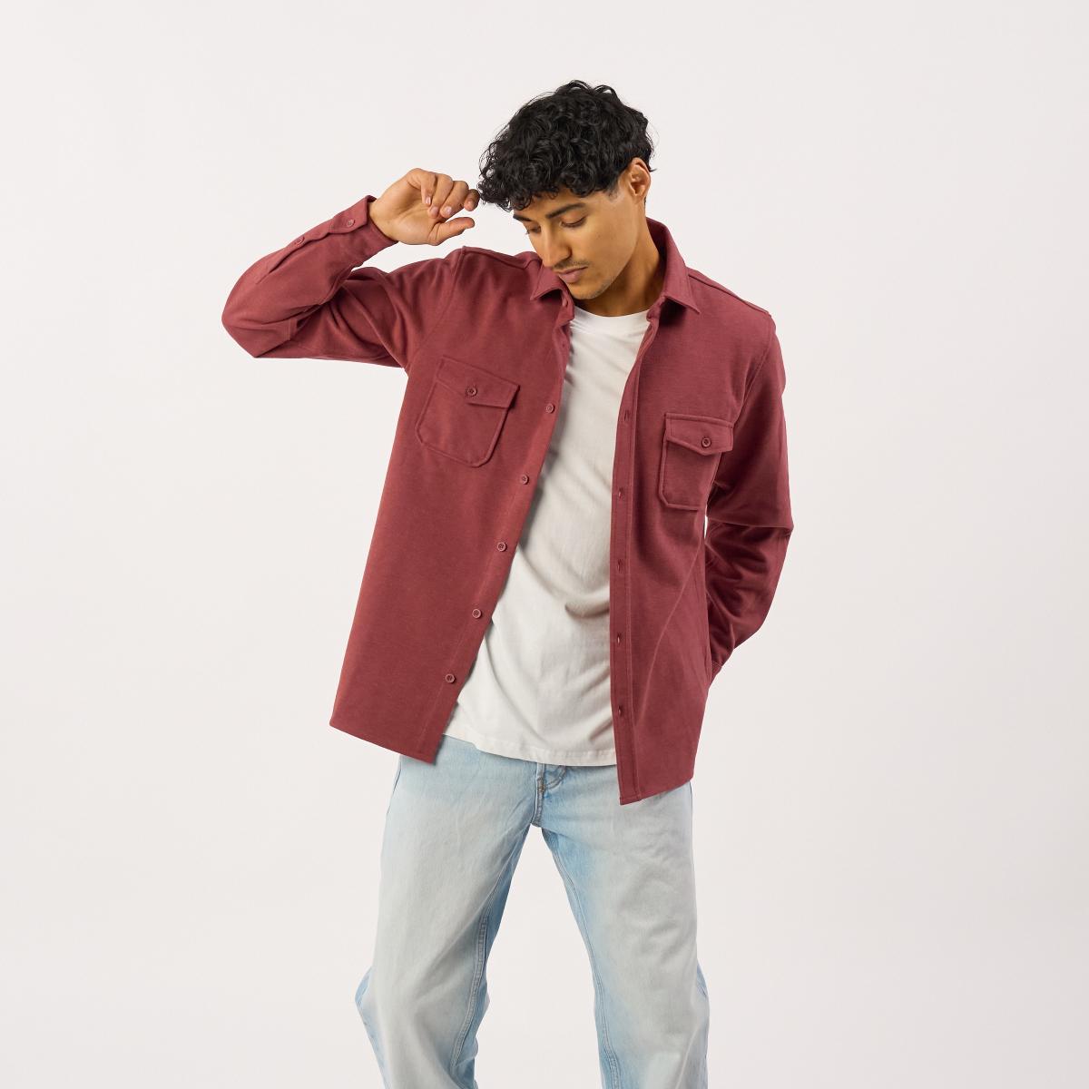 Surchemise en maille infroissable - Bordeaux - Rouge