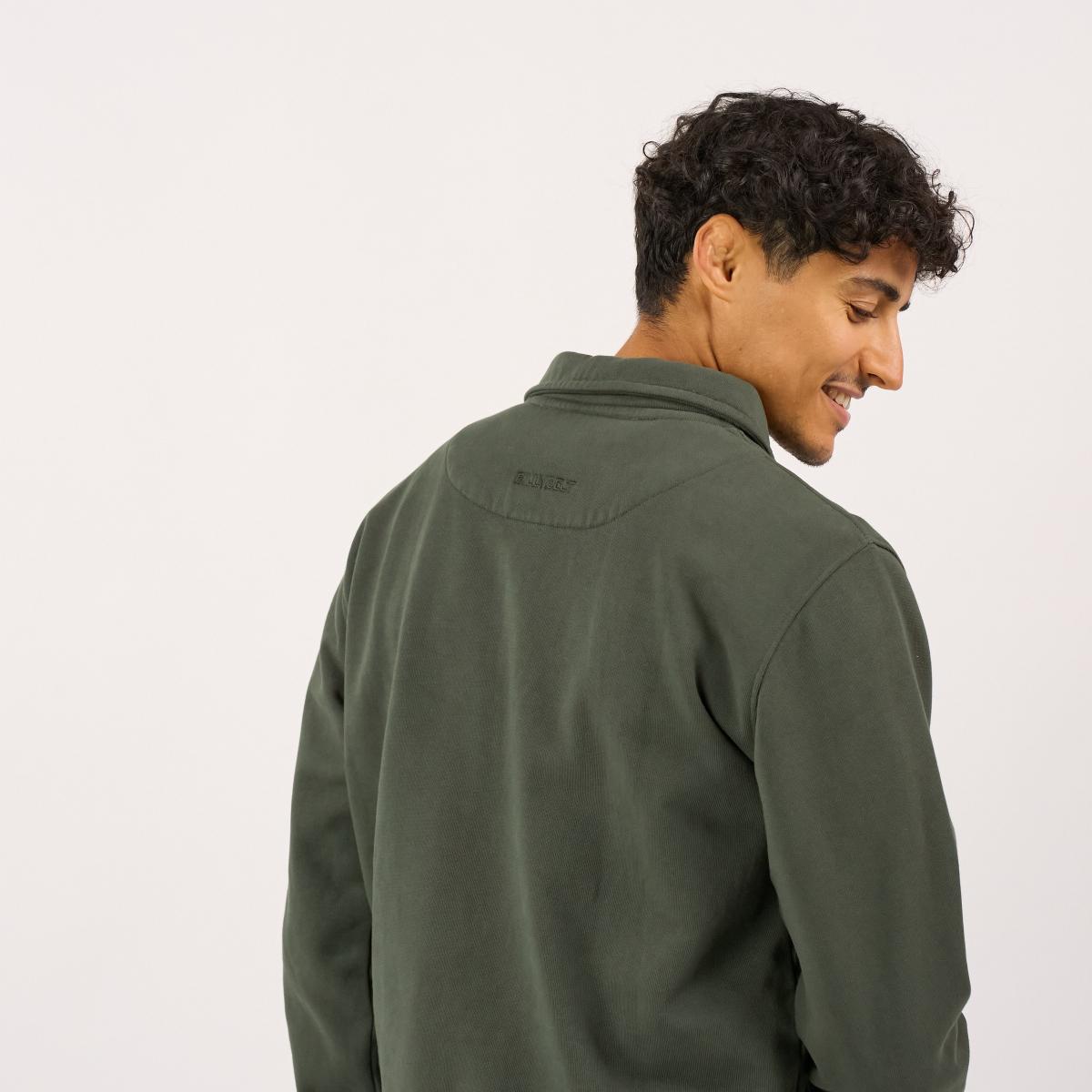 Sweat en coton bio en col zippé - Kaki - Vert
