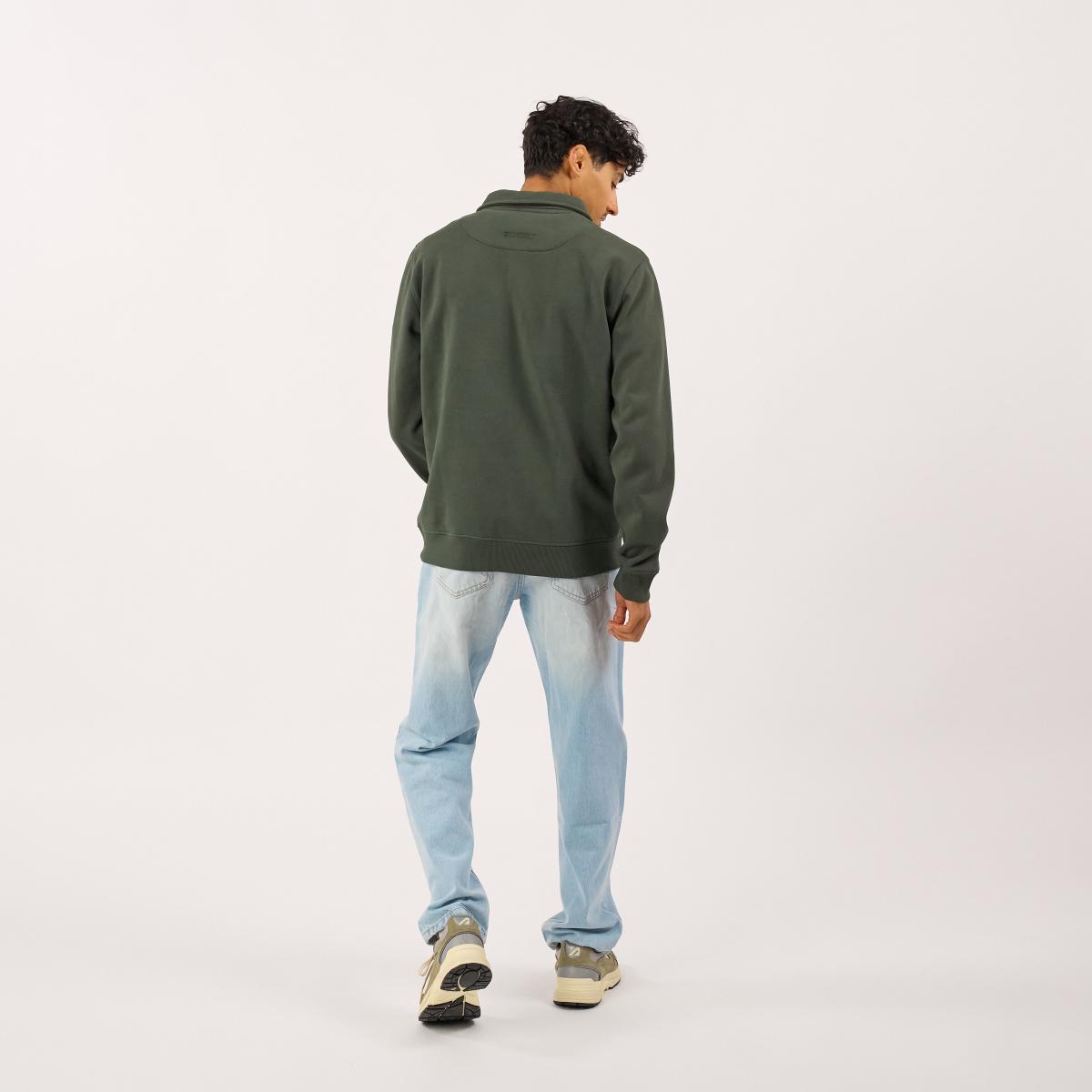 Sweat en coton bio en col zippé - Kaki - Vert