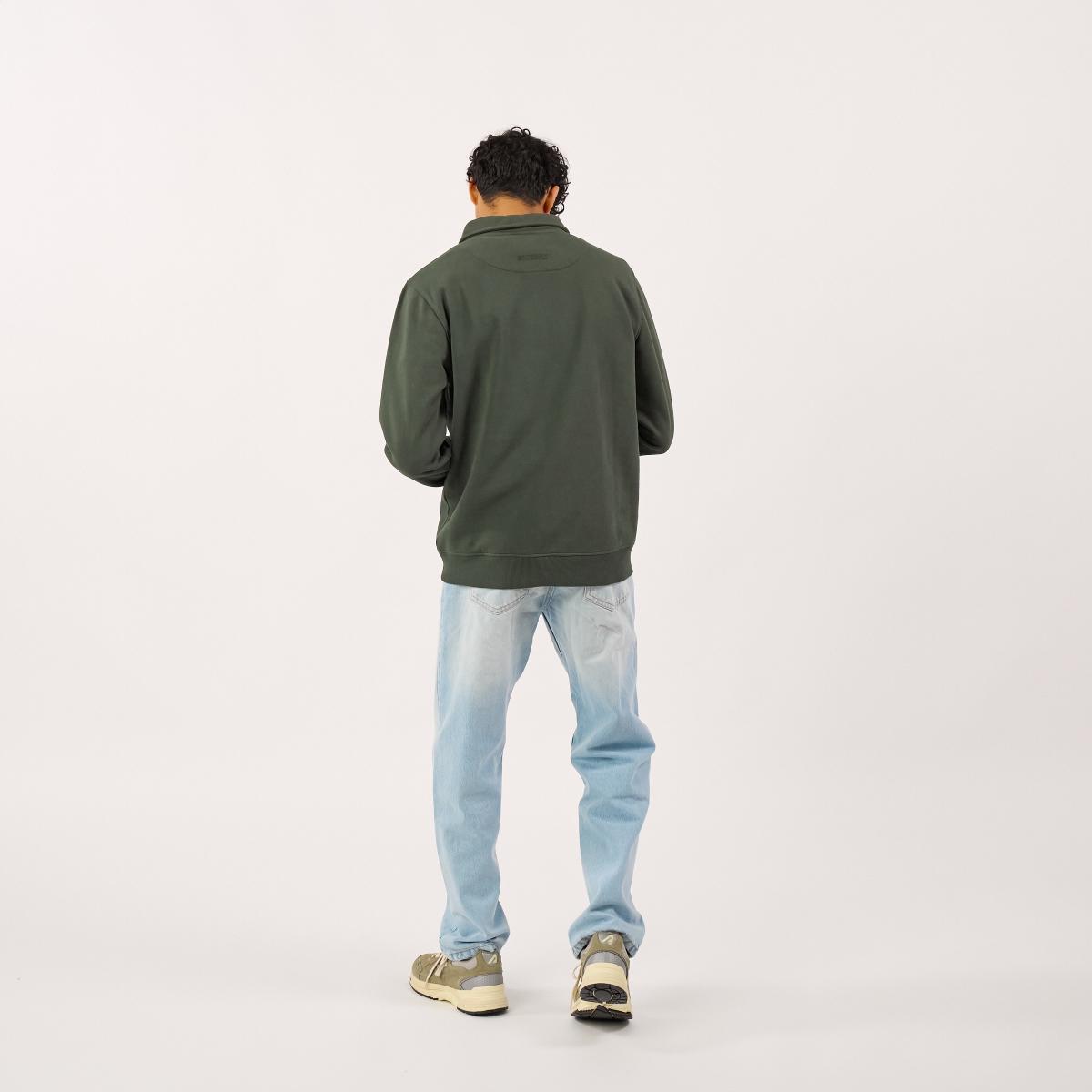 Sweat en coton bio en col zippé - Kaki - Vert