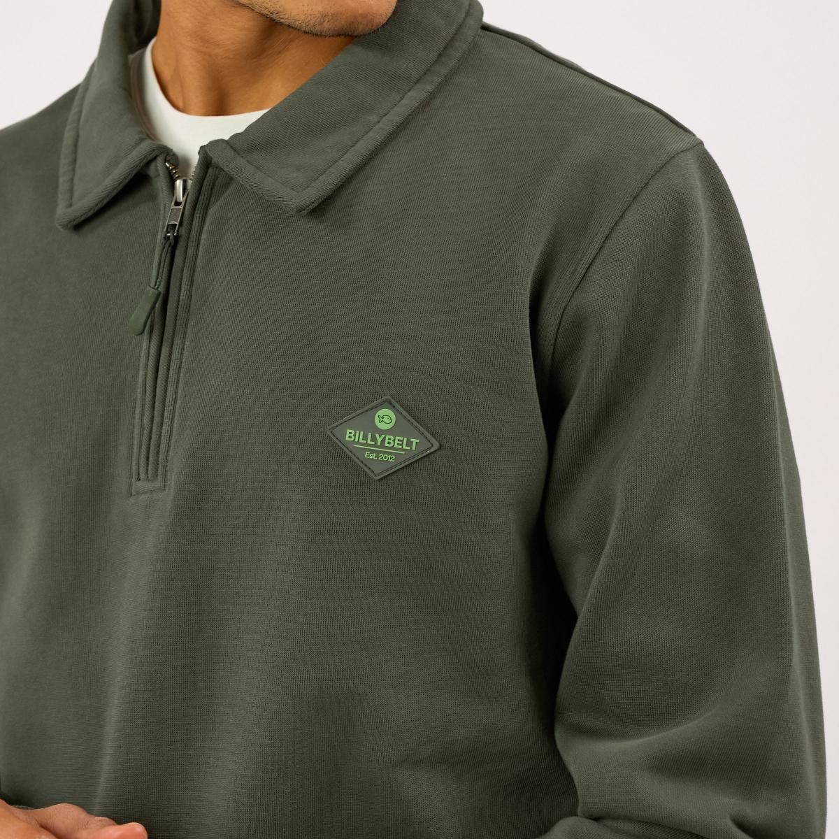 Sweat en coton bio en col zippé - Kaki - Vert