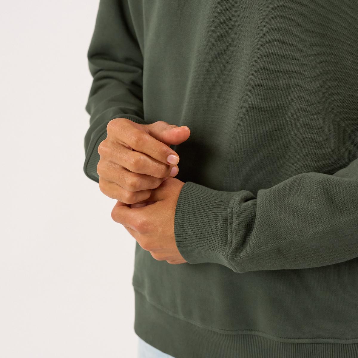 Sweat en coton bio en col zippé - Kaki - Vert