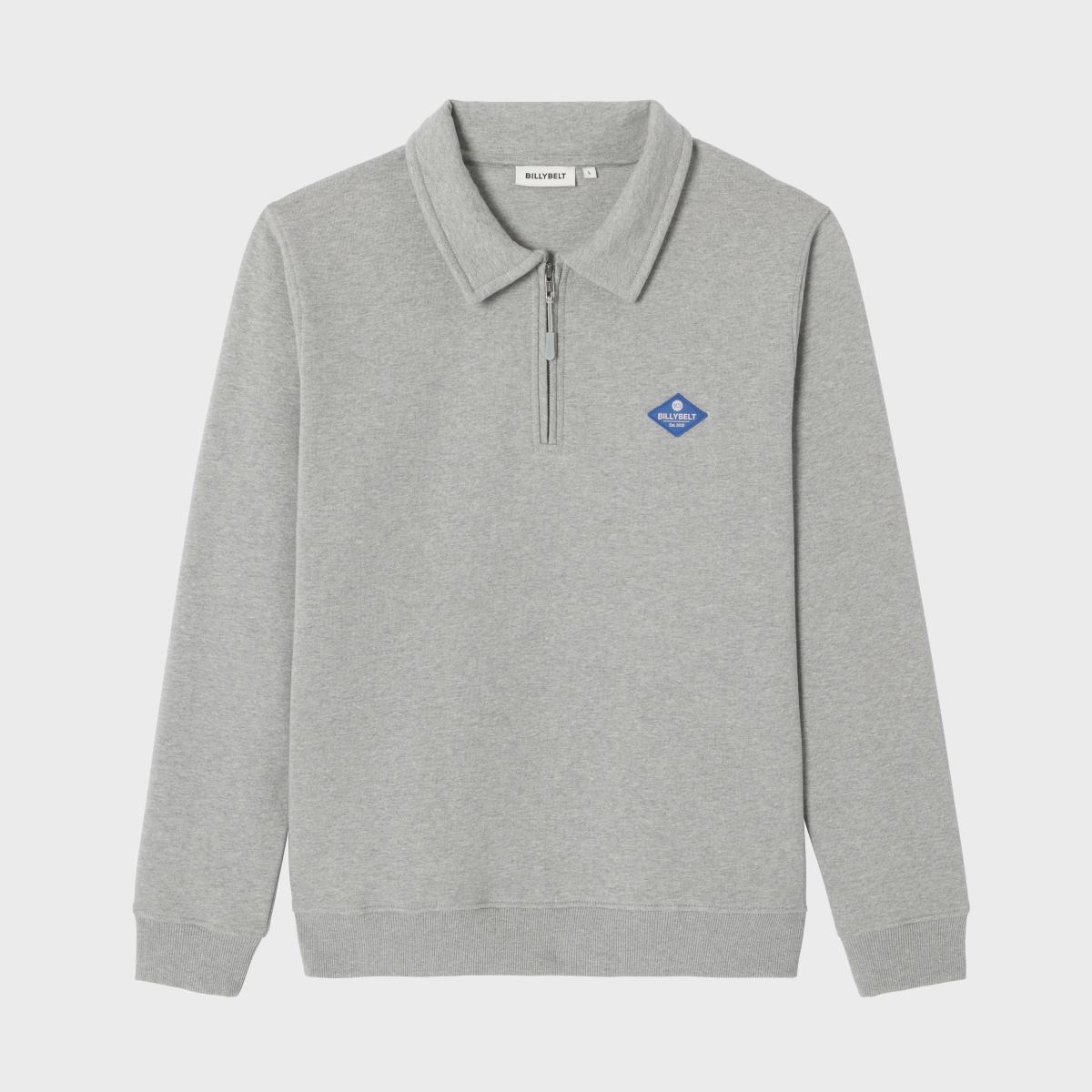Sweat en coton bio en col zippé - Gris chiné