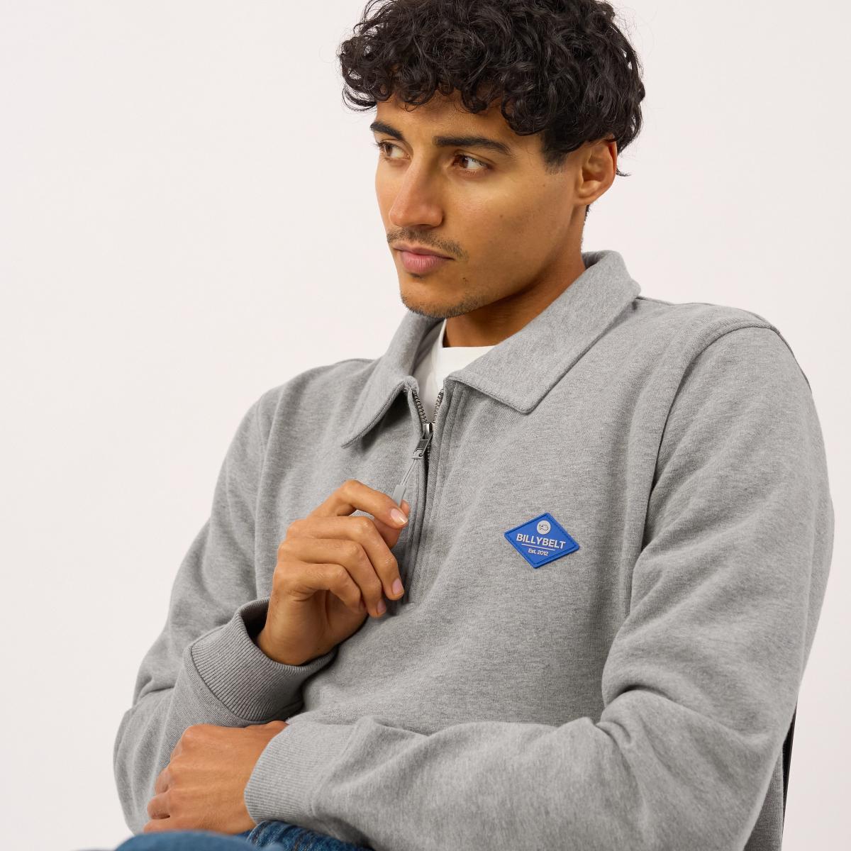 Sweat en coton bio en col zippé - Gris chiné