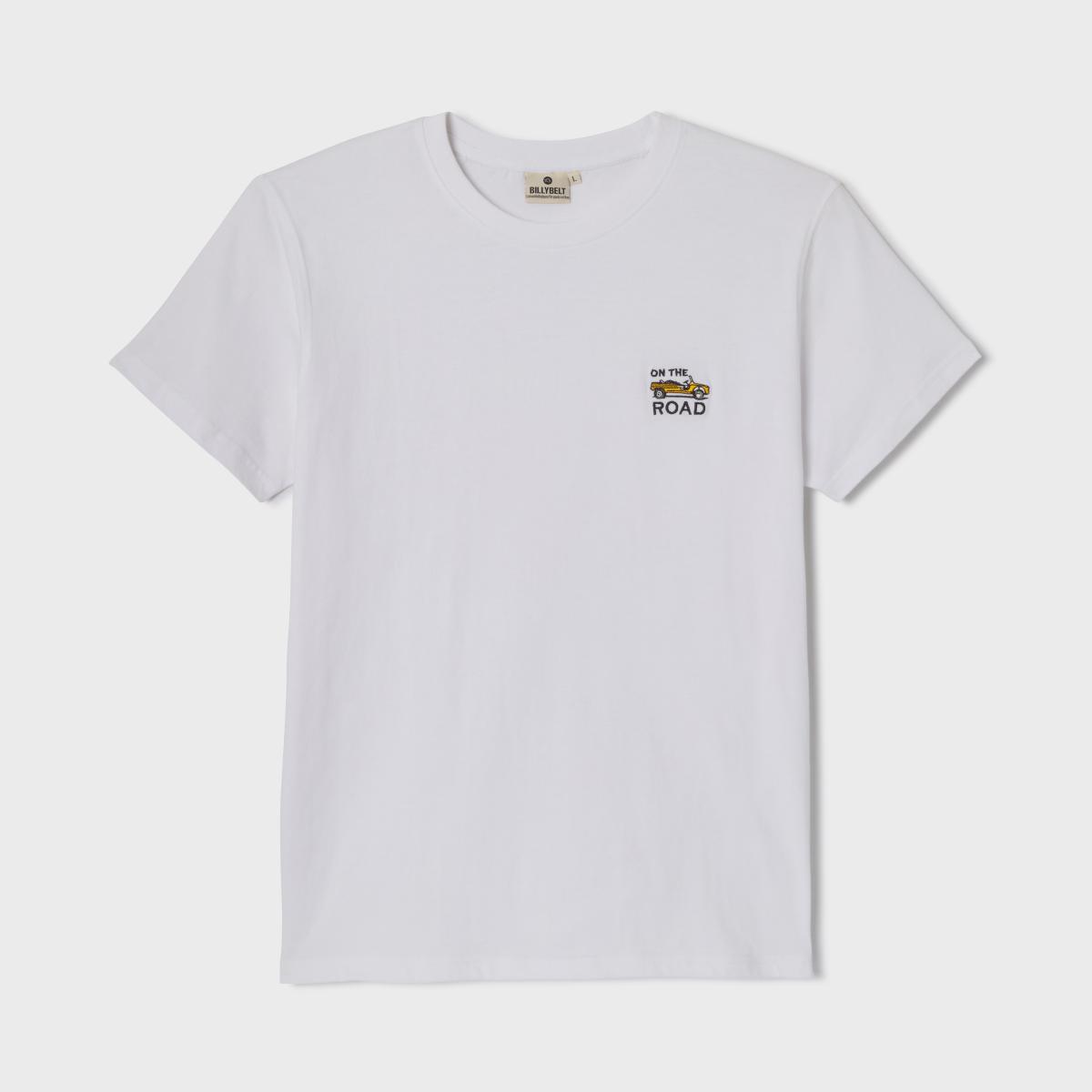 T-shirt en 100% coton bio Roadtrip - Blanc, broderie Mehari
