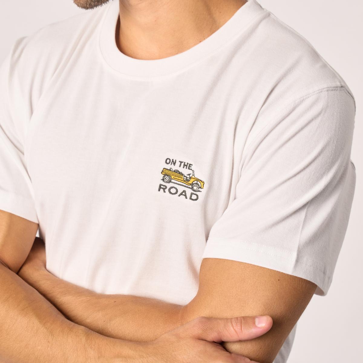 T-shirt en 100% coton bio Roadtrip - Blanc, broderie Mehari
