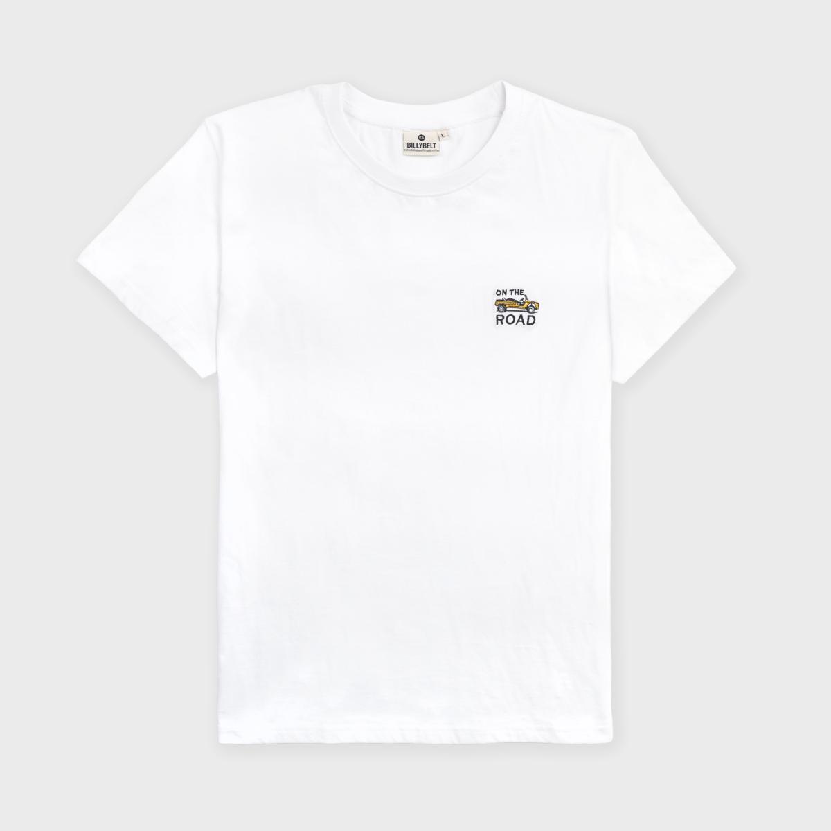 T-shirt en 100% coton bio Roadtrip - Blanc, broderie Mehari
