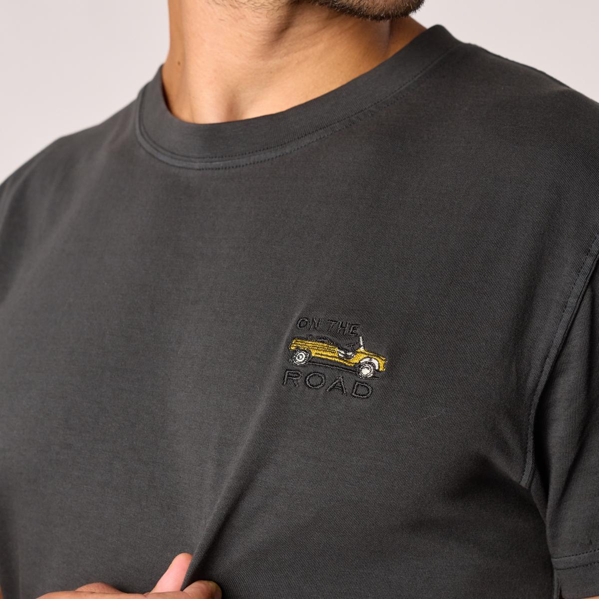 T-shirt en 100% coton bio Roadtrip - Noir, broderie Mehari