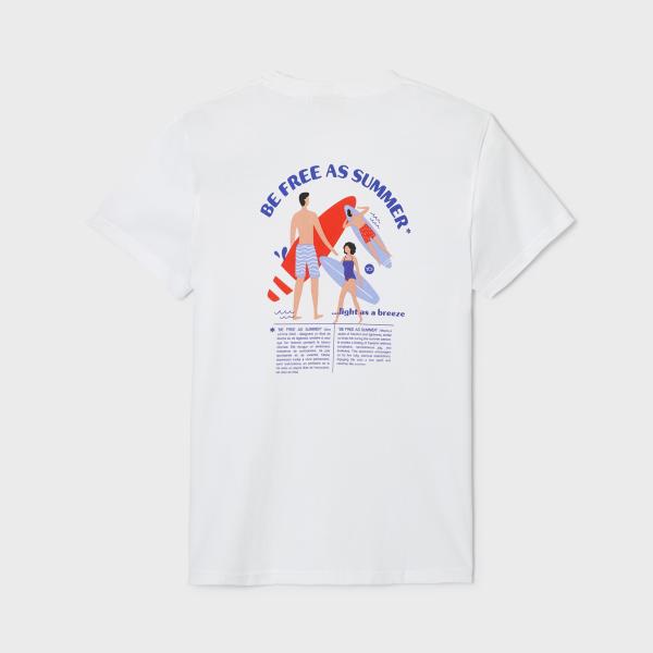 T-shirt en 100% coton bio vintage - Blanc, imprimé surfer