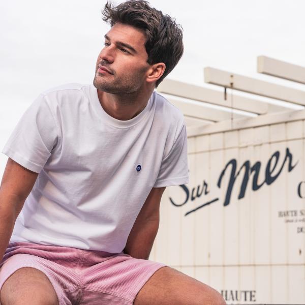 T-shirt en 100% coton bio vintage - Blanc, imprimé surfer