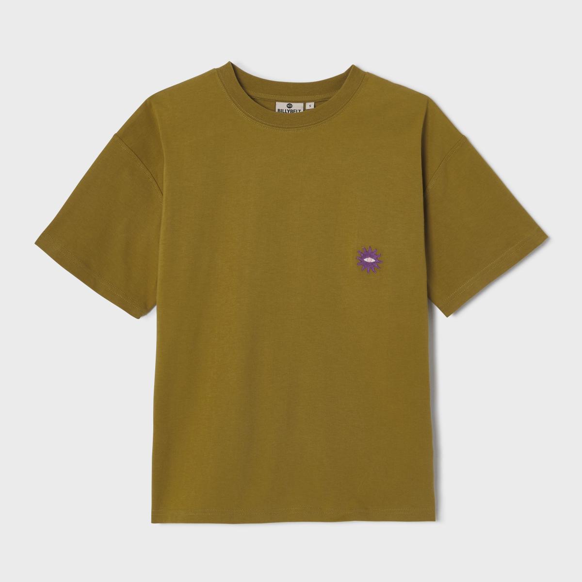 T-shirt femme en 100% coton bio - Vert olive, broderie soleil