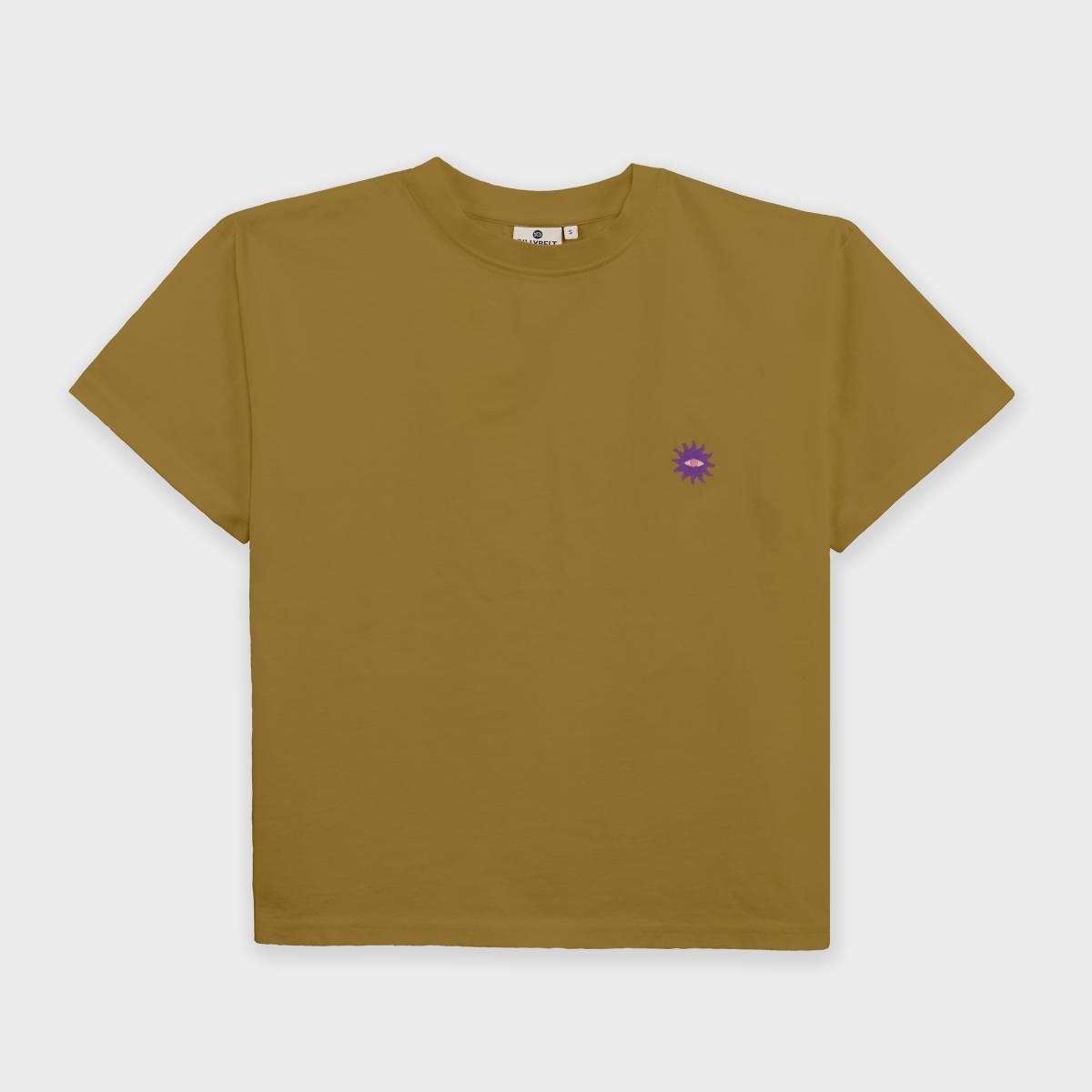 T-shirt femme en 100% coton bio - Vert olive, broderie soleil