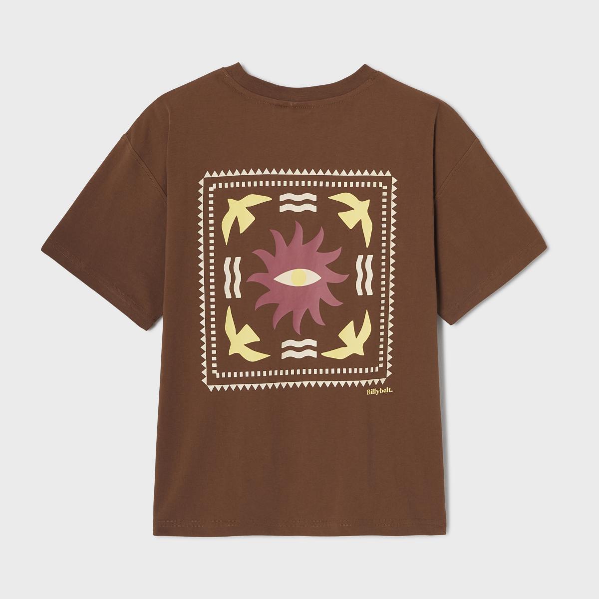 T-shirt femme en 100% coton bio - Marron, imprimé soleil