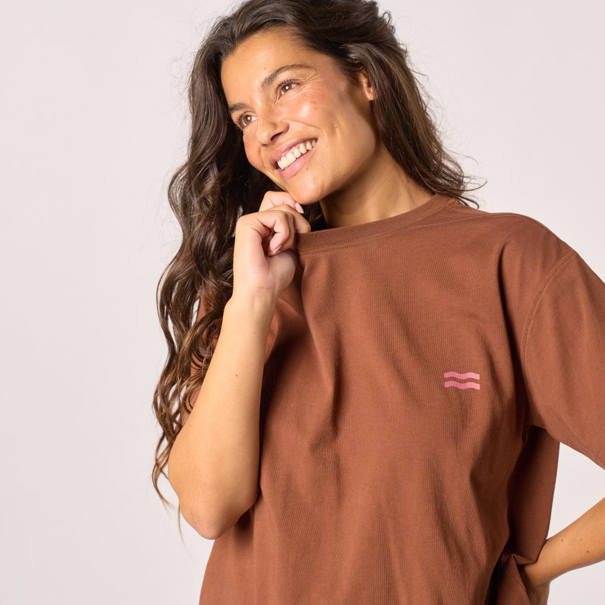 T-shirt femme en 100% coton bio - Marron, imprimé soleil