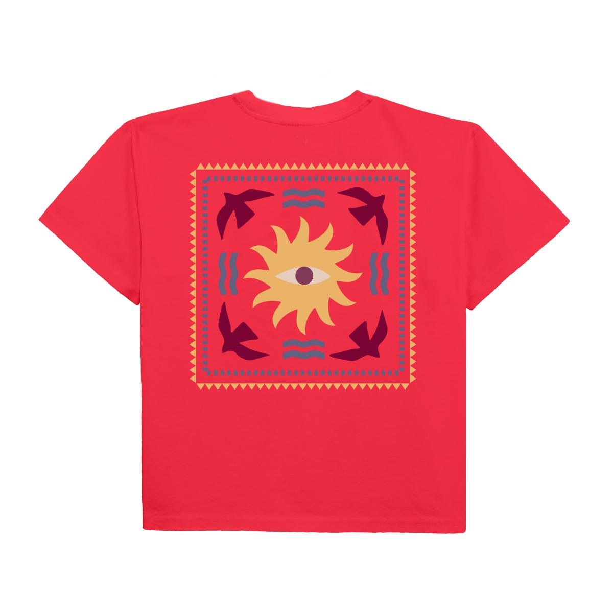 T-shirt femme en 100% coton bio - Rouge, imprimé soleil