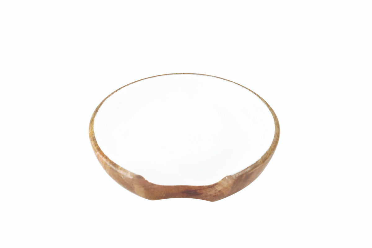 Mango Wood &amp; White Enamel Spoon Rest