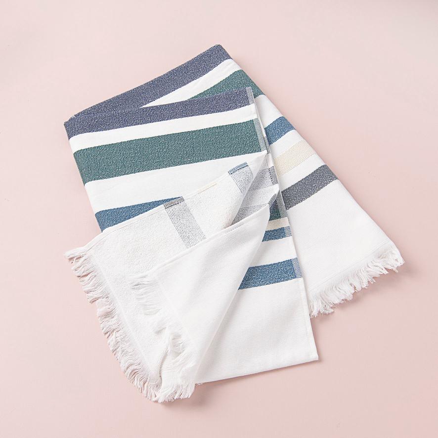 Mia Zia - Linge de Plage Haut de Gamme – Serviette Fouta – Le Thème “Blue” fond Blanc