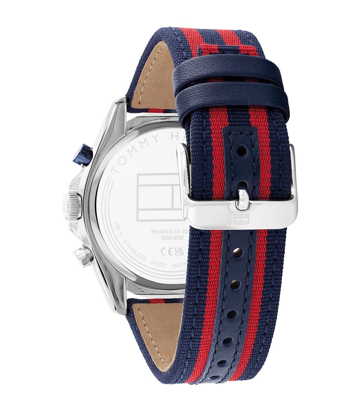 Tommy Hilfiger - Casual - Homme - Bracelet Bleu / Rouge- Cadran Blanc-Boitier Argenté