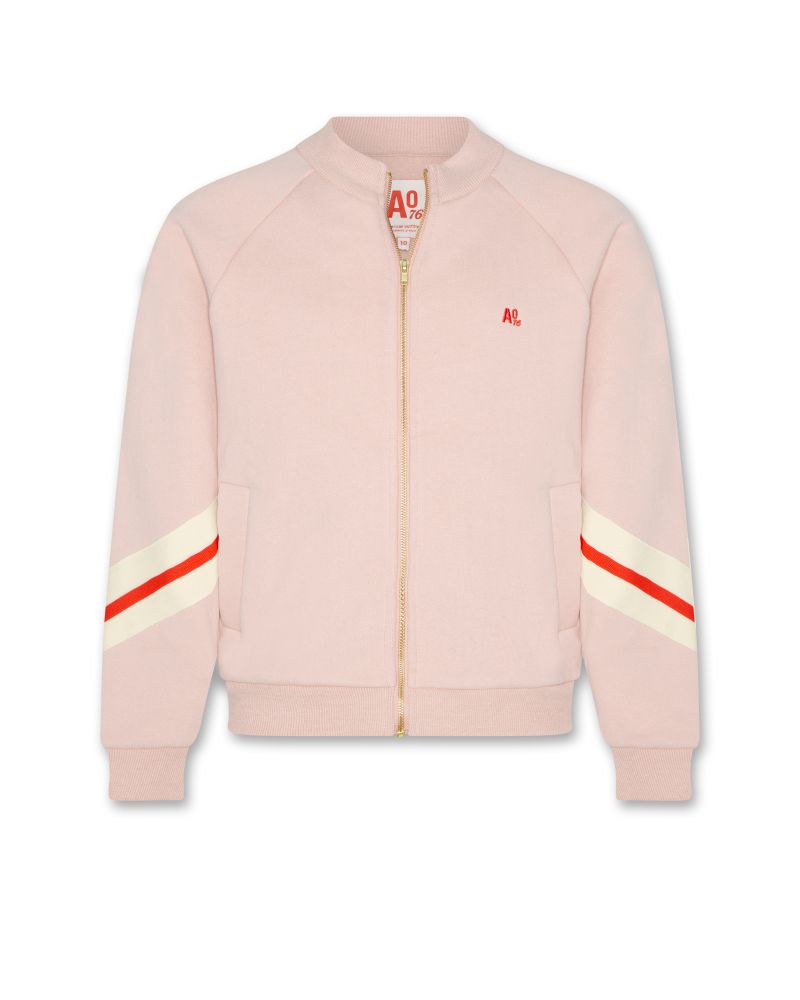 Girls - Sweaters - Glorie Full Zip Stripe - Dusty Pink - W