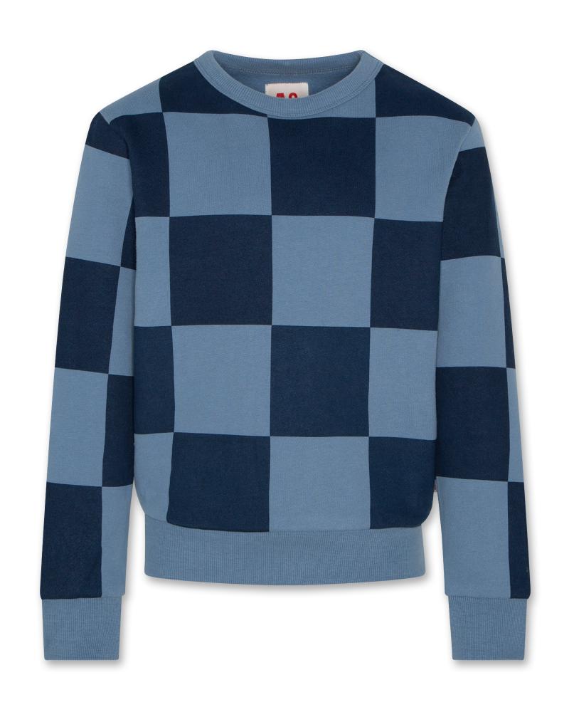 Tom C-Neck Sweater Check - Mid Blue