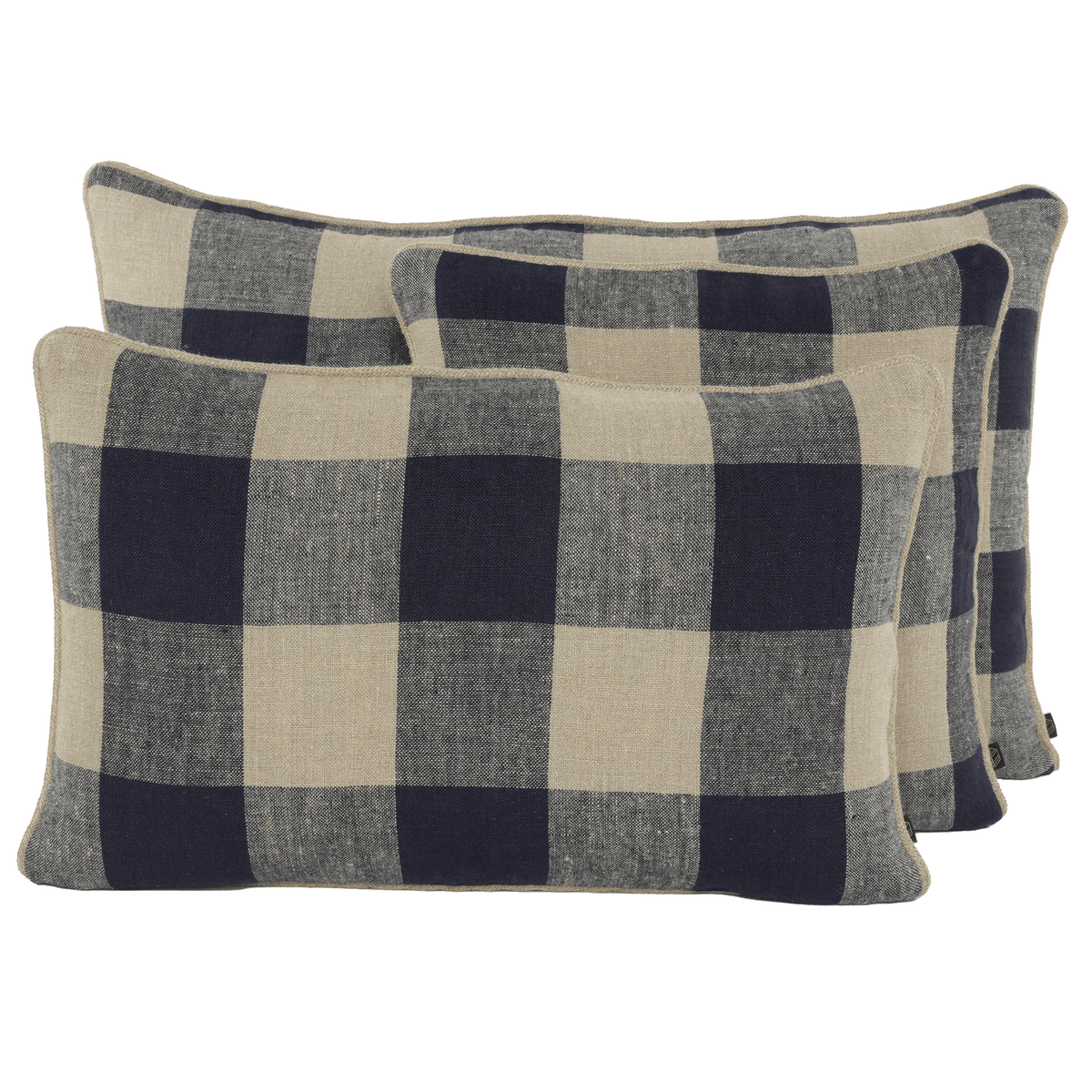 Housse De Coussin - Palma 100% Lin À Gros Carreaux - Encre