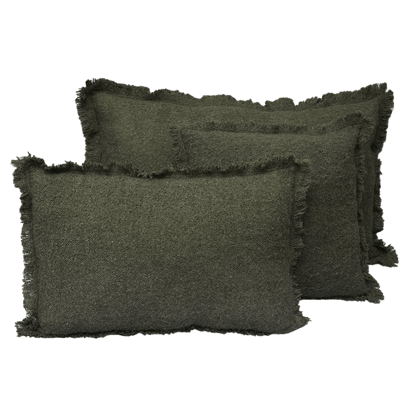Housse De Coussin - Aspen Unie Et Frangée En Laine Et Fibres Mixtes - Kaki