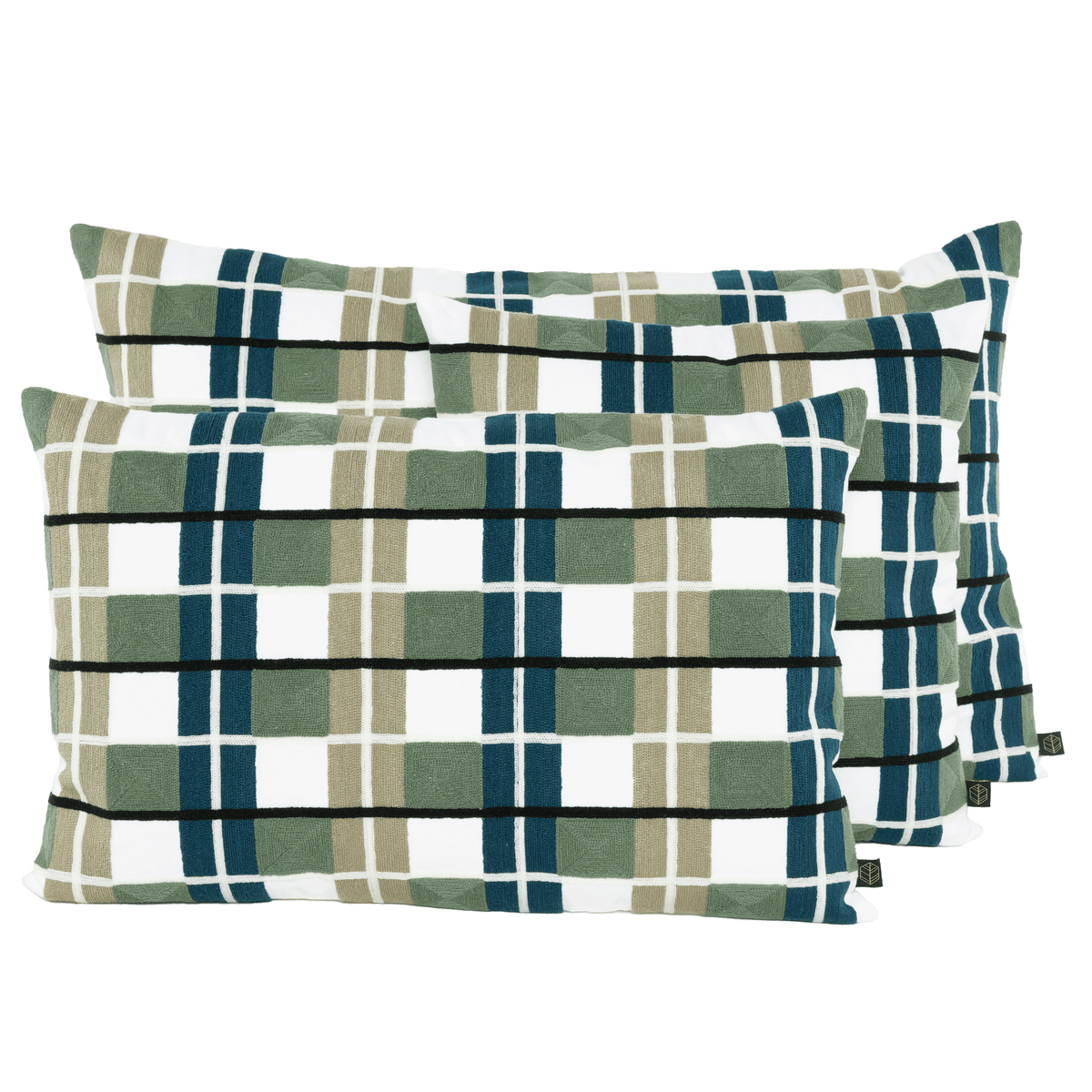 Housse De Coussin - Takayama En Coton Brodé À Carreaux Multicolores - Pigeon