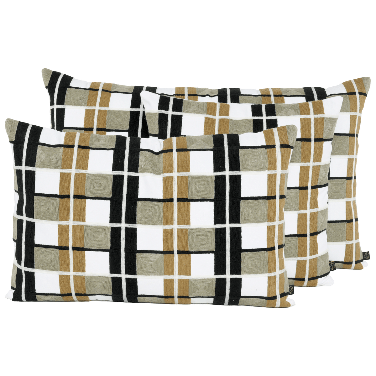 Housse De Coussin - Takayama En Coton Brodé À Carreaux Multicolores - Gold