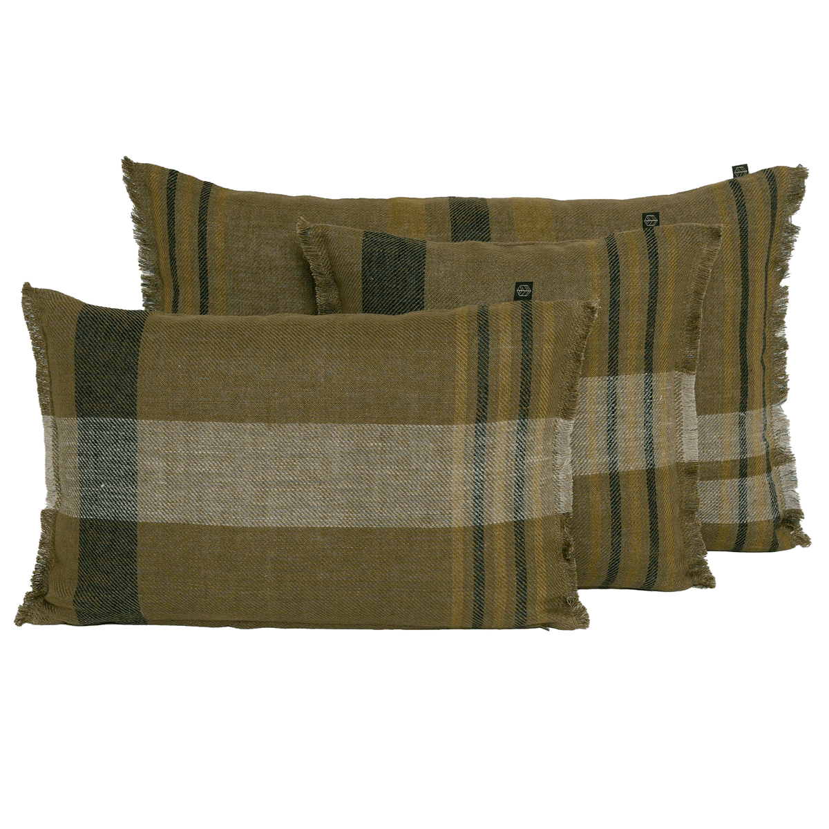 Housse De Coussin - Aalborg Lin Et Coton À Carreaux - Kaki