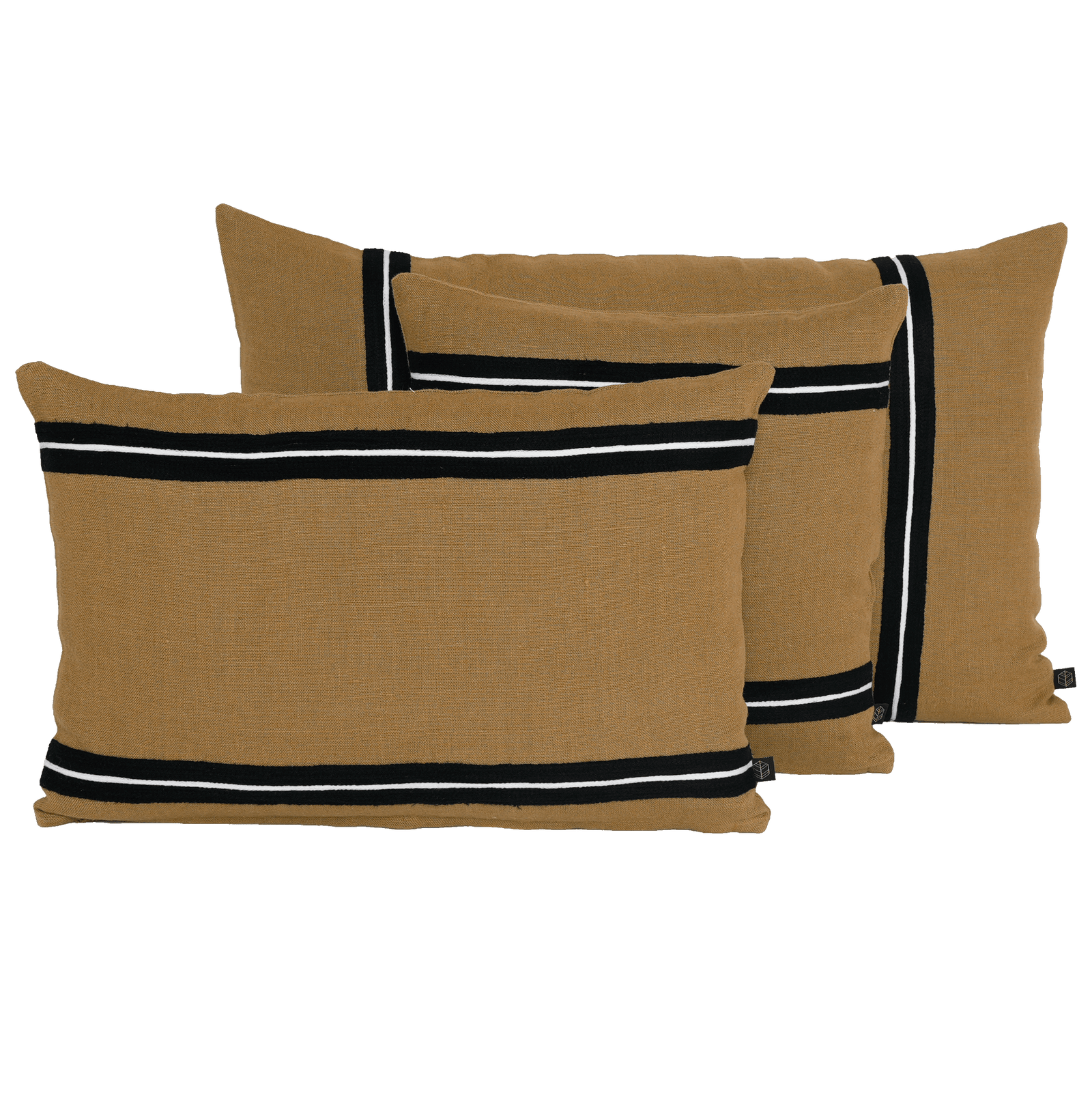 Housse De Coussin - Skagen En Lin Lavé Et Rayure Noire - Tabac