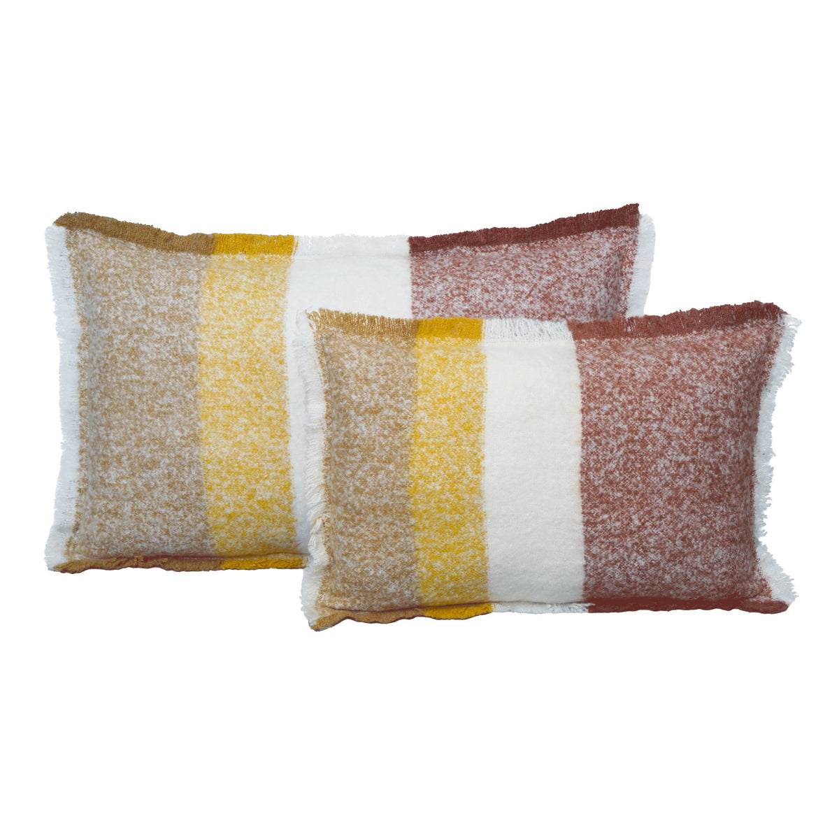 Housse De Coussin - Calypso En Laine Rayé Avec Franges - Tabac