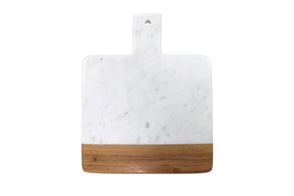 White Marble &amp; Acacia Wood Square Handled Board