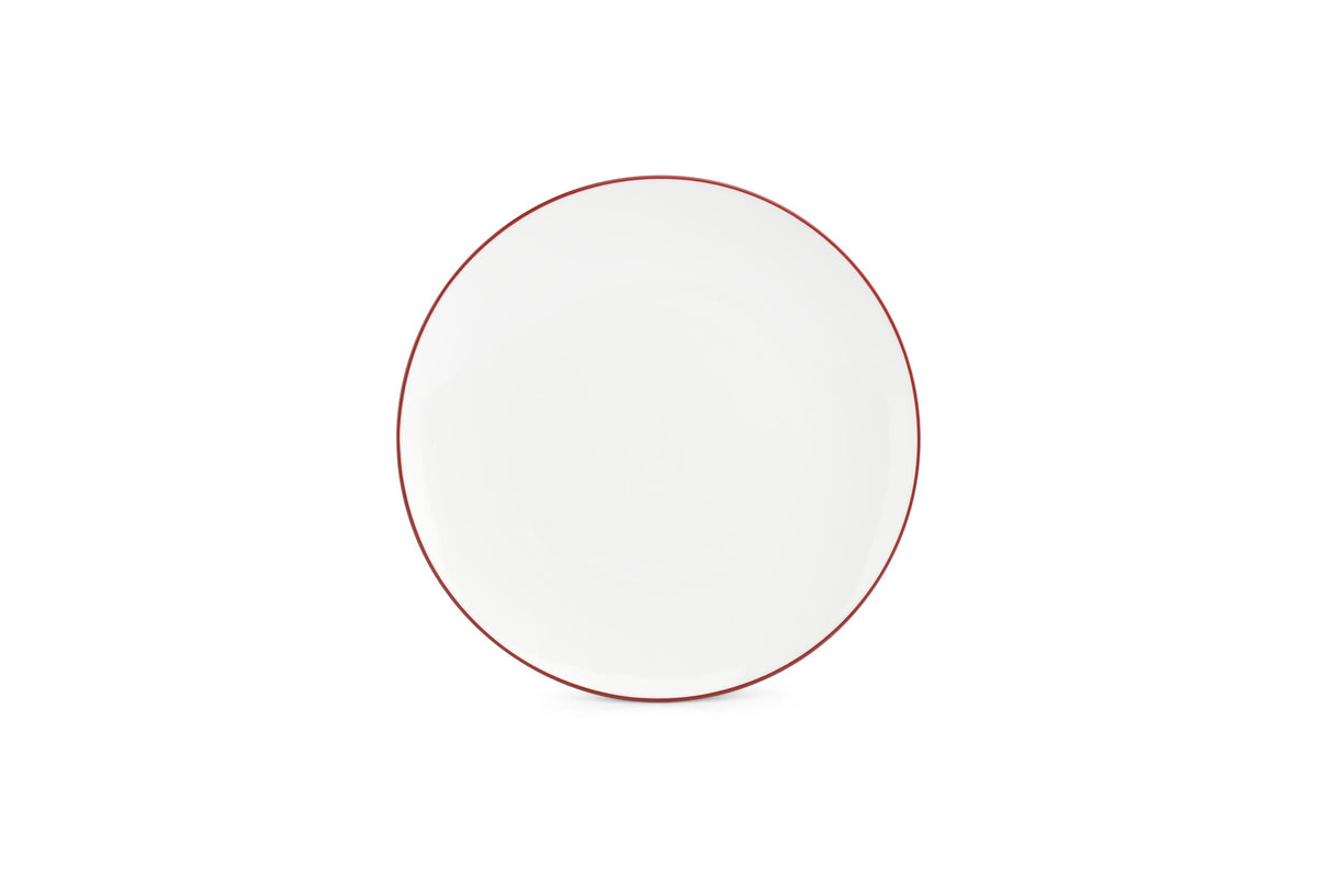 S&P - Basic White Assiette plate 24cm coupe burgundy rim Basic White - 1 SET - 4 pièces