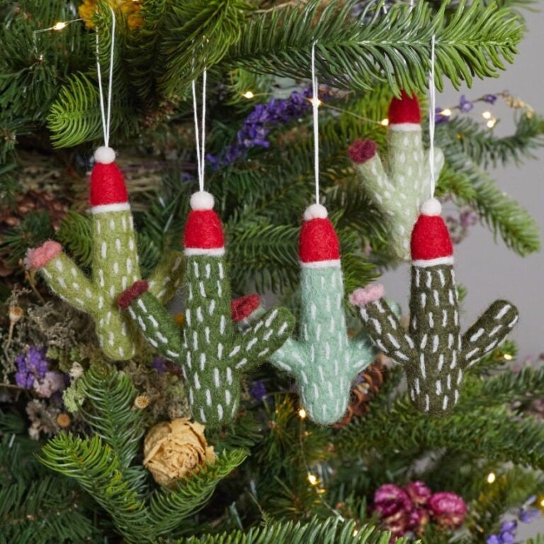 Ornements cactus de Noël en feutre, lot de 5