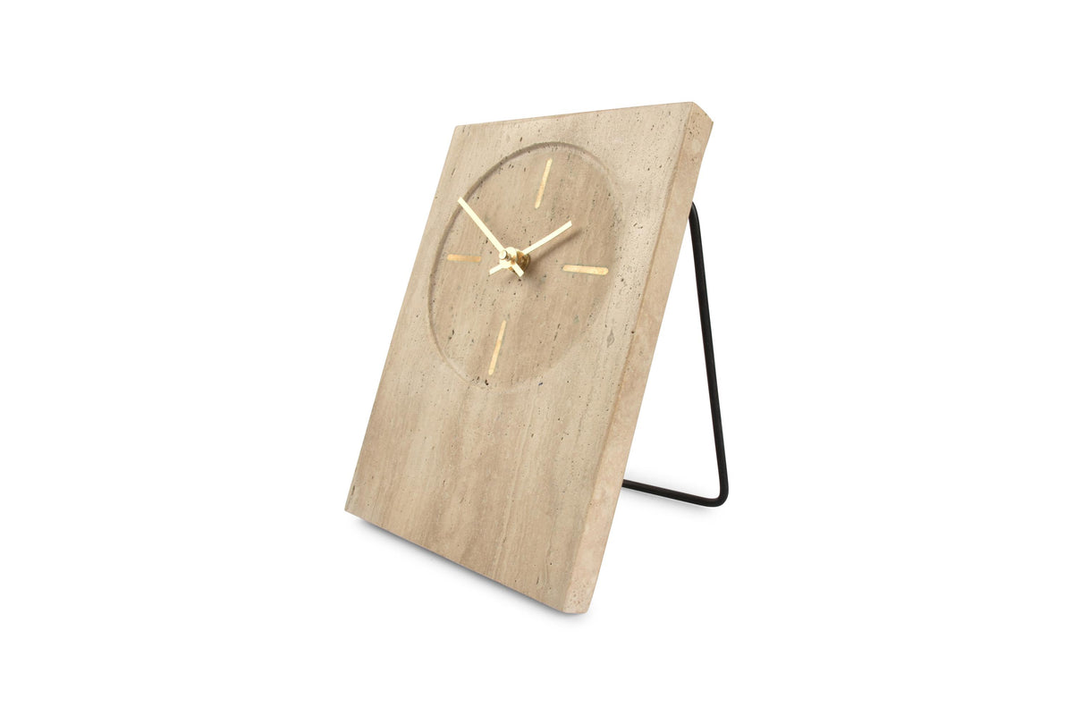 S&amp;P - Horloge de table 16xH23,5cm travertin beige Zone