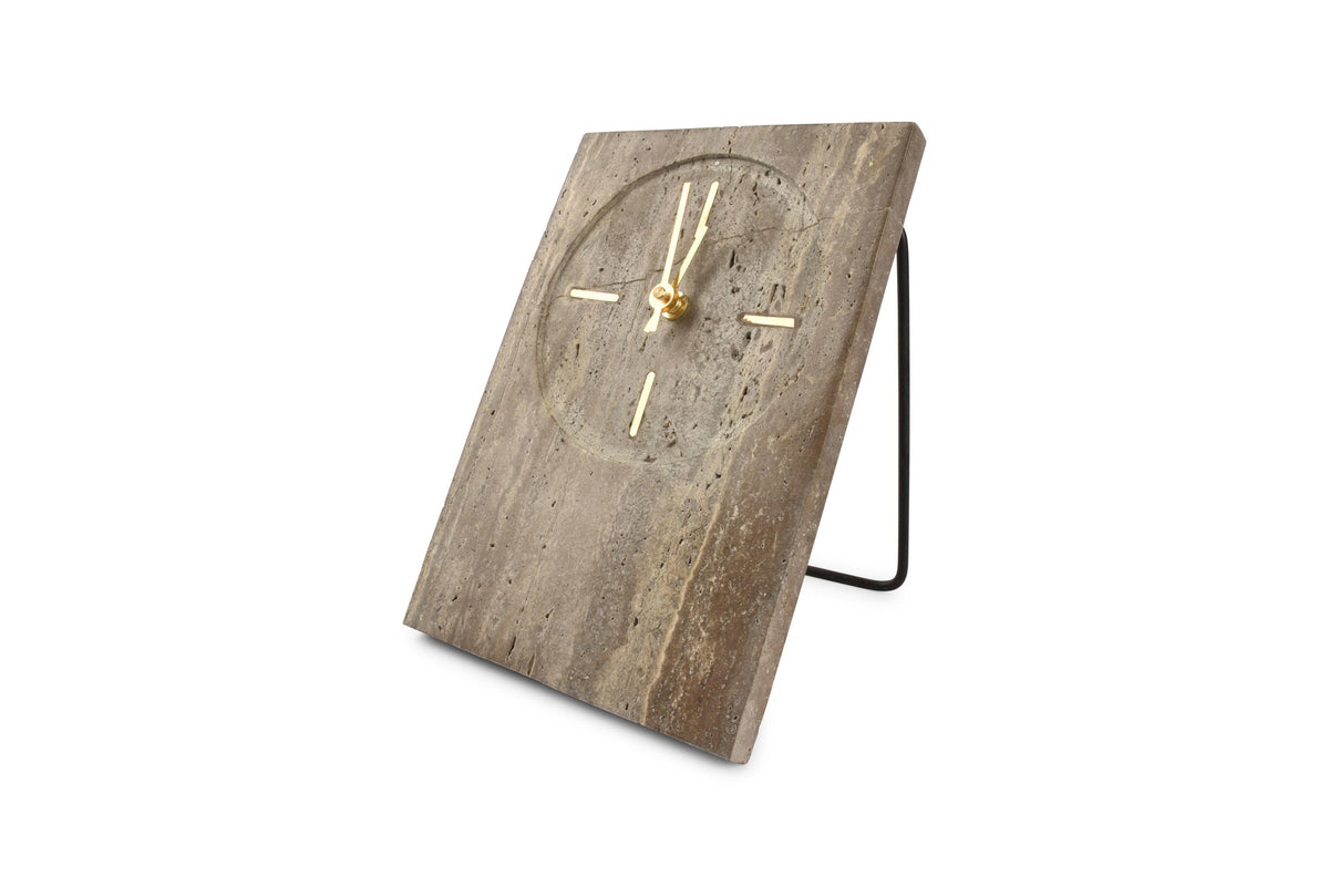 S&amp;P - Horloge de table 16xH23,5cm travertin gris Zone