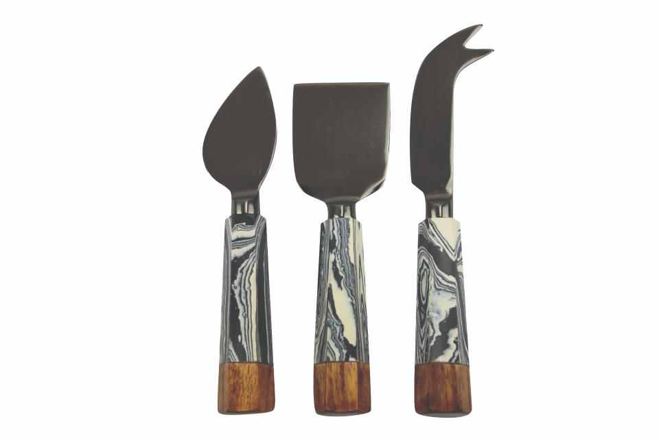 Zebra Marble &amp; Wood Onyx Cheese Set